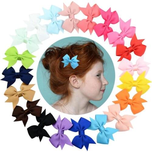10Pcs/Lot Colorful Handmade Solid Grosgrain Ribbon Bow-knot Hairpins Girls Princess Bow Tie Hair Clip Kids Hairgrips Accessories