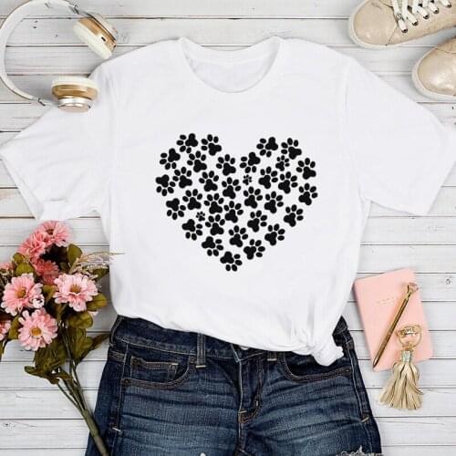 T-shirts Women Dog Paw Love Clothing 90s Pet Printing Spring Summer Tshirt Top Lady Stylish Sexy Print Clothes Tee T-Shirt