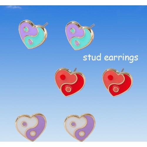 00s Aesthetic Purple Heart Yin Yang Stud Earrings for Women Y2K Jewelry Punk Vintage Goth Earring Charms Friends Gifts Wholesale