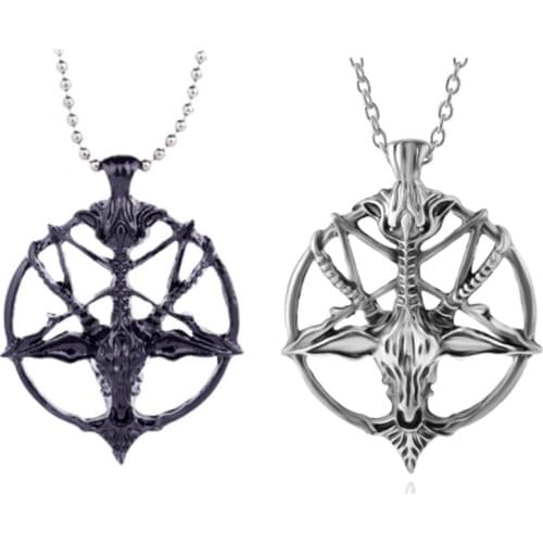 1pc Vintage Pentagram Skull Round Goat Head Necklace Necklaces Hollow Sheep Skulls Pendant For Women Men