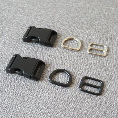 10 sets/lot 20mm webbing Plastic buckle metal D ring adjuter strap buckle slider for pet dog collar necklace handmade accessory