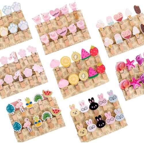 10packs Korea ins girl photo wall decoration hemp rope small wooden clip Kitchen sealing clip wood pegs Hanging Leave Message