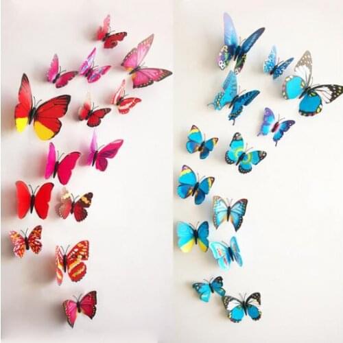 2015 Hot Sale 3D Butterfly Wall decor Stickers Home decor Sticker Green Red 5 Colors 12 pcs size 7-12CM