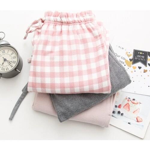 2020 Ladies Pajamas Knitted Cotton Pants Women Plaid Trousers Loose Casual Sleep Bottoms Sleepwear Pants Pijamas Pyjama pjs
