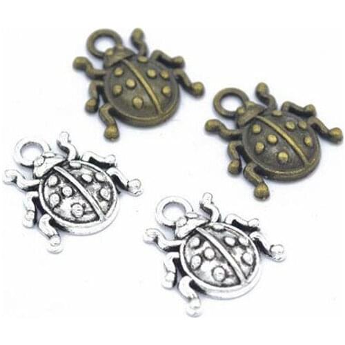 25pcs/lot Alloy Ladybug Charms 16x14mm Antique Silver / Antique Bronze Pendant Fit Vintage DIY Bracelet Necklace