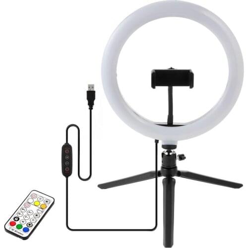 26cm 10 inch Colorful RGB Live Broadcast Ring LED Fill Light Photography Photo Light Desktop Tripod With Remote Control