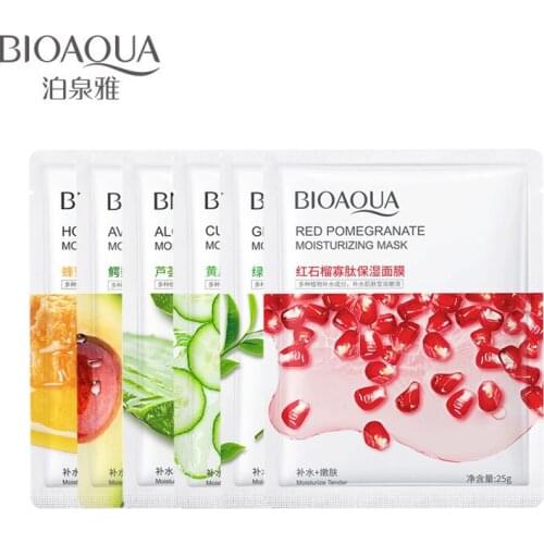 BIOAOUA 5PCS Fruit Facial Masks Peach Avocado Aloe Blossom Face Mask Skin Care Whitening Moisturizing Anti-Aging Sheet Mask