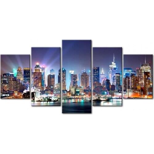5 Pieces Night View of the City Wall Art Canvas Paintings Hd Prints Modern Poster Modular Pictures For Bedroom Home Decor