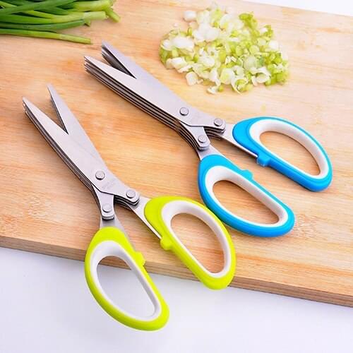 5 Layers Kitchen Knives Multi functional Stainless Scissors Sushi Shredded Cut Herb Spices Scissors Free Shipping