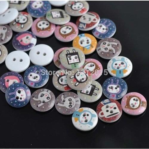 50pcs 15mm Mixed Cartoon Baby rabbit painted Round Wooden decorative button For Sewing Scrapbooking Crafts 0119-4X