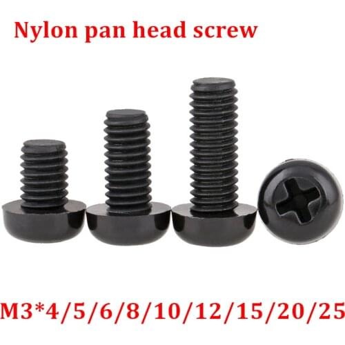 500pcs M3 Black Nylon Cross Recessed Pan Head Screws Plastic Spacer Phillips Screw M3*4/5/6/8/10/12/15/20/25mm with hex nut