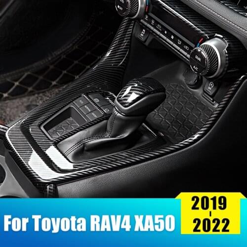 ABS Carbon Fiber Car Gear Shift Panel Frame Interior Protector Cover Trim For Toyota RAV4 2019 2020 2021 RAV 4 XA50 Accessories