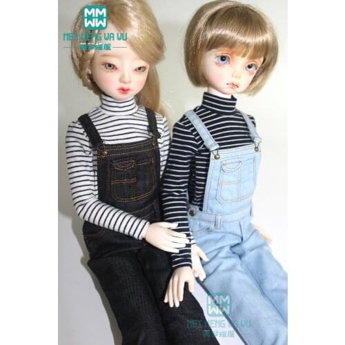 BJD accessories 43cm 1/4 BJD MSD doll clothes fashion Striped t-shirt and denim Bib pants