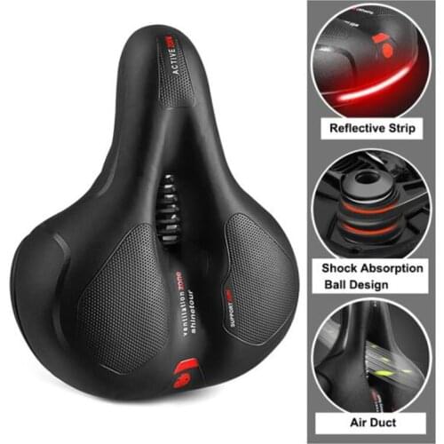 Hollow Breathable Bicycle Saddle Men Women MTB Road Bike Saddle Shock Absorbing Comfortable Big Butt Bike Seat Safety Warning