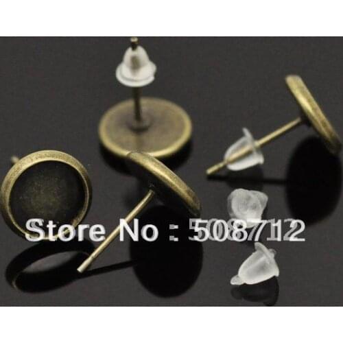 Free shipping!!! 500pcs/lot bronze tone earring post/earrings studs 8mm pad with stoppers