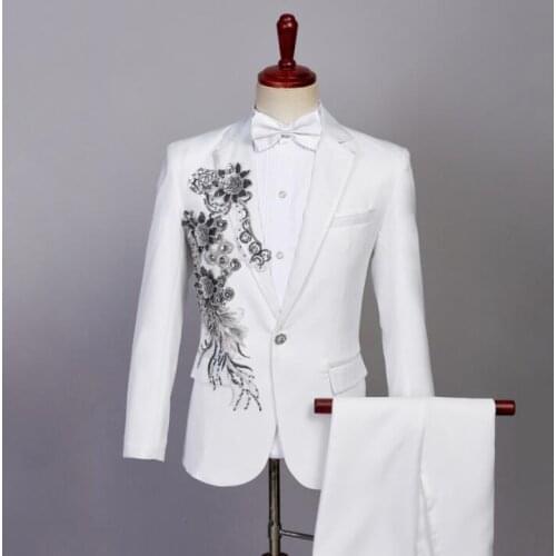 Sequin Blazer men groom suit set pants chorus mens wedding suits costume singer star style dance stage clothing formal dress