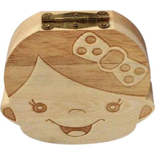Wooden Baby Kids Tooth Storage Box English Teeth Umbilical Lanugo Organizer Gift Keepsakes Save