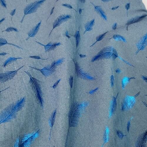 Denim Non Stretchy Jean Trousers Shirt Feather Bronzed Handmade Craft Fabrics Garment