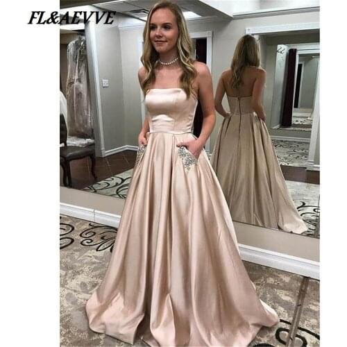 Elegant Prom Dresses Long with Pocket 2019 A Line Evening Party Dress Lace Up Floor Length for Wedding Party