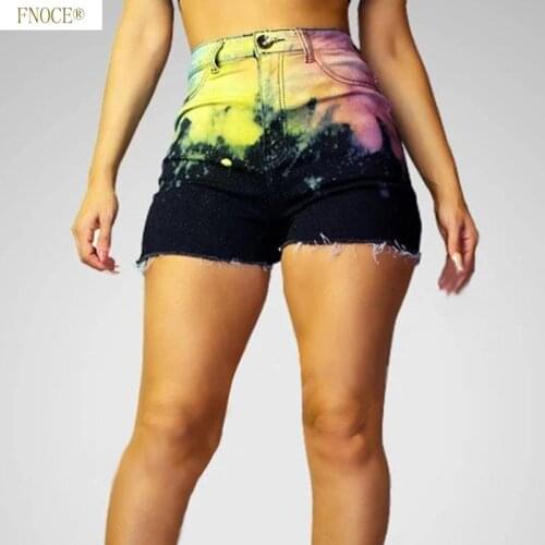 FNOCE Summer New Style Womens fashion Casual Color Denim Shorts High-waist Womens stretch Jeans