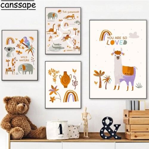 Animal Posters And Prints Alpaca Koala Elephant Paintings Leavas Print Nordic Poster Nursery Wall Pictures Kids Bedroom Decor