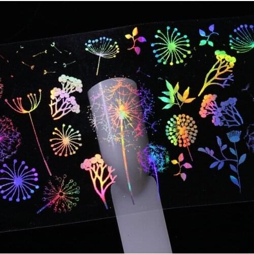 8 Pcs/Set Holographic Nail Foil Manicure Star Laser Fire Flower Color Sky Pattern Nail Art Transfer Stickers Beauty Accessories