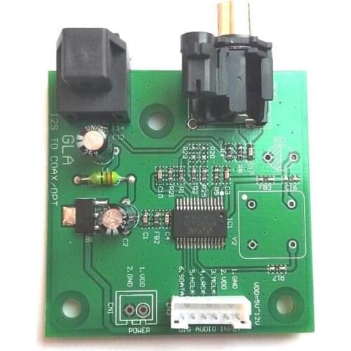 I2S to SPDIF Coaxial Fiber Output Board/ IIS Input Coaxial DC 5V-12v power Support sampling 44.1K~192K