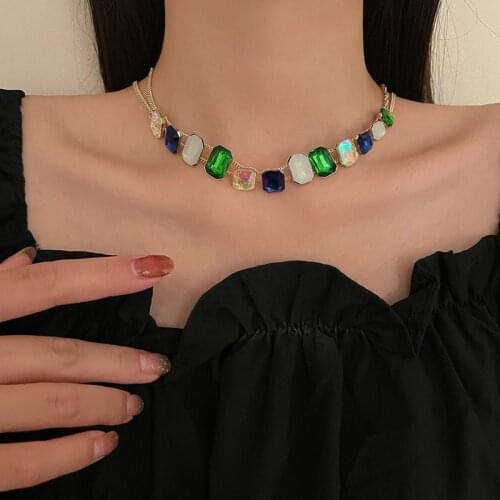 Statement Green Mixed Color Crystal Choker Necklace For Women Personality Classic New Jewelry
