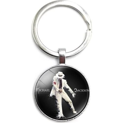 World Music King Mike Jackson Key Ring Glass Cabochon Car Key Pendant Male and Female Key Ring Gift Jewelry
