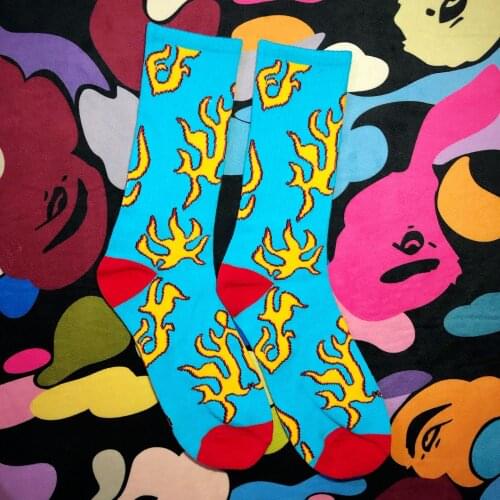 Unisex Harajuku Tide brand blue flame cotton spring autumn models Europe America street trend hip hop sports men women socks