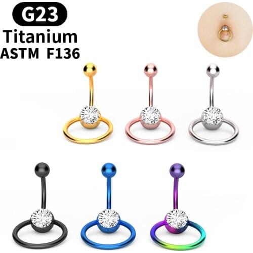 New G23 Titanium 14G Double Round Cubic Zirconia 316L Surgical Steel Belly Piercing Jewelry Navel Belly Button Ring Oreja