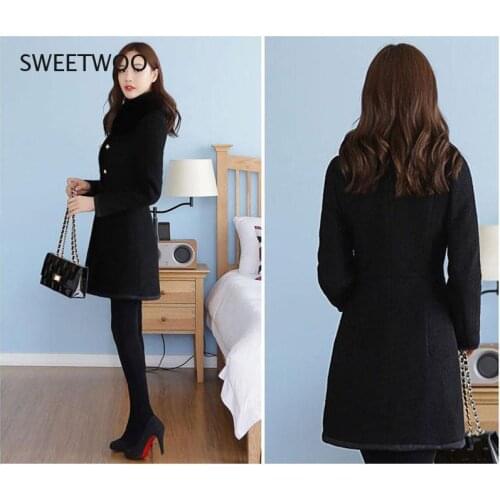 2021 Autumn and Winter Womens Wool Coat New Fashion Fur Collar Mid-Length Blended Coat Thick Double-Sided Plush Coat with Fur C