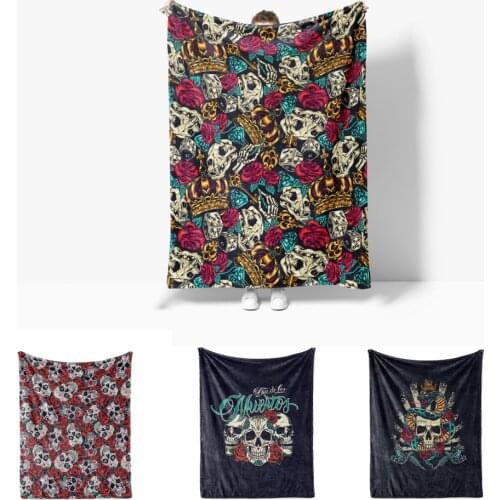 Skull Rose Bedspread on The Bed Baby Couple Thermal Gothic Decorative Throw Blanket Cover for Sofa Double Winter Summer