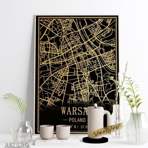 Poland Warsaw Dark Background Line Drawing Poster World City Travel Map Creative Print Wall Picture Minimalist Study Room Decor