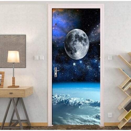 Pvc Waterproof Self-Adhesive Door Sticker 3D Cosmic Starry Sky Photo Mural Wallpaper Living Room Door Sticker Home Wall Painting