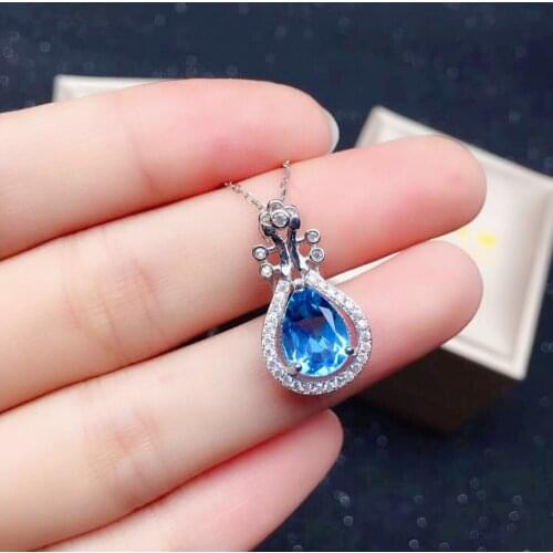 Chinese Style Silver Pendant for Party 6*8mm Natural Topaz Necklace Pendant 925 Silver Topaz Pendant Gift for Women