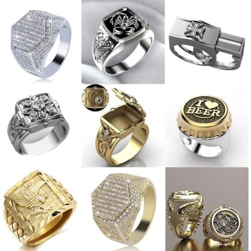 Punk Rock Eagle Series ! Mens Ring Can Open The Lid Luxury Golden Finger Never Fade For Party Jewelry