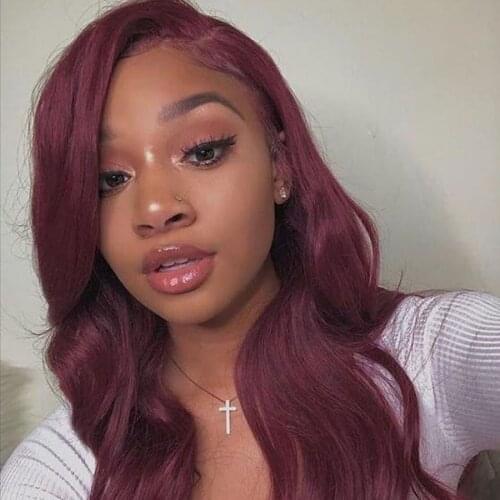 Synthetic Hair 99J Burgundy Body Wave Lace Front Wigs for Black Women Glueless Daily Wear Cosplay Wigs High Temperature Fiber