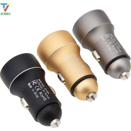 Universal Dual USB Car Charger Adapter Metal Flat Mobile Phone Charging 5V 2-Ports Phone Car Charger 30pcs/lot