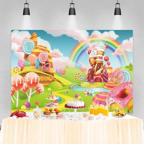 Vinyl Backdrops For Photography Rainbow Castle Fairytale Candy Dessert Lollipops Baby Photo Background Photocall Photo Studio