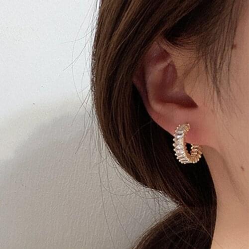 Micro zircon stone eternity hoop earrings for women minimalism elegant hoop earring fashion 2021