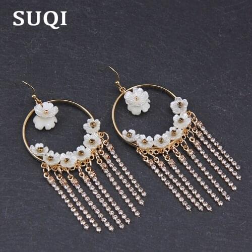 High quality earrings gold flower Rhinestone tassel large earrings bohemian fashion jewelry for women earrings big dangle 2019
