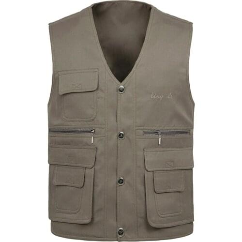 Spring Autumn Vest Male With Many Pockets Casual Classic Multi Pocket Military Green Photographer Baggy Work Waistcoat
