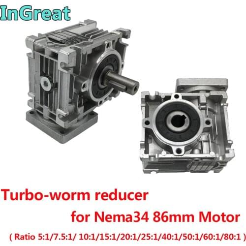 20:1 Turbo-Worm Gearbox RV040 Speed Reducer 18mm Output 90 degree for Nema34 86mm Flange Stepper Motor