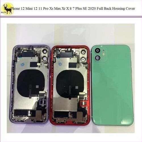 1Pc for iPhone 11 Full Housing Back Glass Battery Cover Middle Frame Chassis with Flex Cable Assembly for iPhone 11 Pro Max