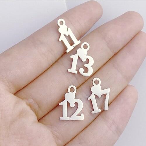 10pcs/Lot Stainless Steel Number Charms DIY Necklace Bracelet Key Chain Pendant For Jewelry Making Gifts