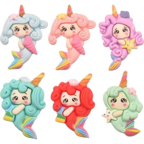 20PCS Resin 0.8*1.6inch Mermaid Flatbacks for Girls Hairclip Hair Bows Hair Accessories Center for Making Headwrap Supplies