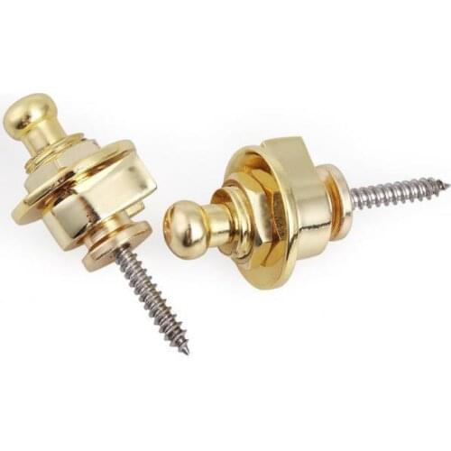 2x Pack of 2 Golden Round Head Skidproof Strap Lock For Electric Guitar Bass
