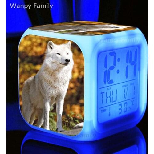 Arctic wolf Digital Alarm Clock For Childrens room bedroom Bedside Desktop Multifunction Color Change Alarm Clocks