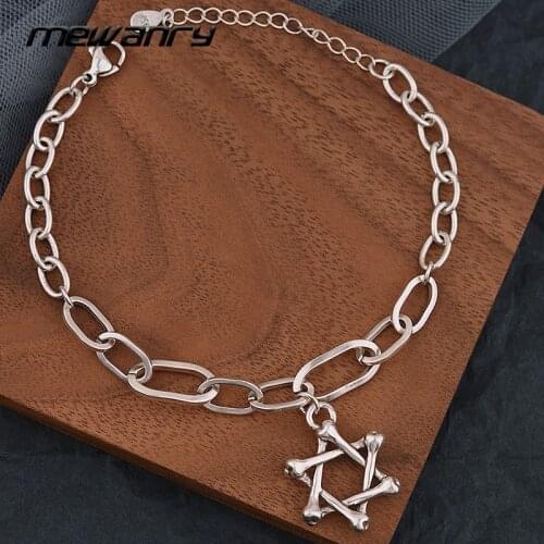 Mewanry 925 Sterling Silver Bracelet Fashion Vintage Hollow Star Pendant Bracelet Design Holiday Party Jewelry Gift for Women